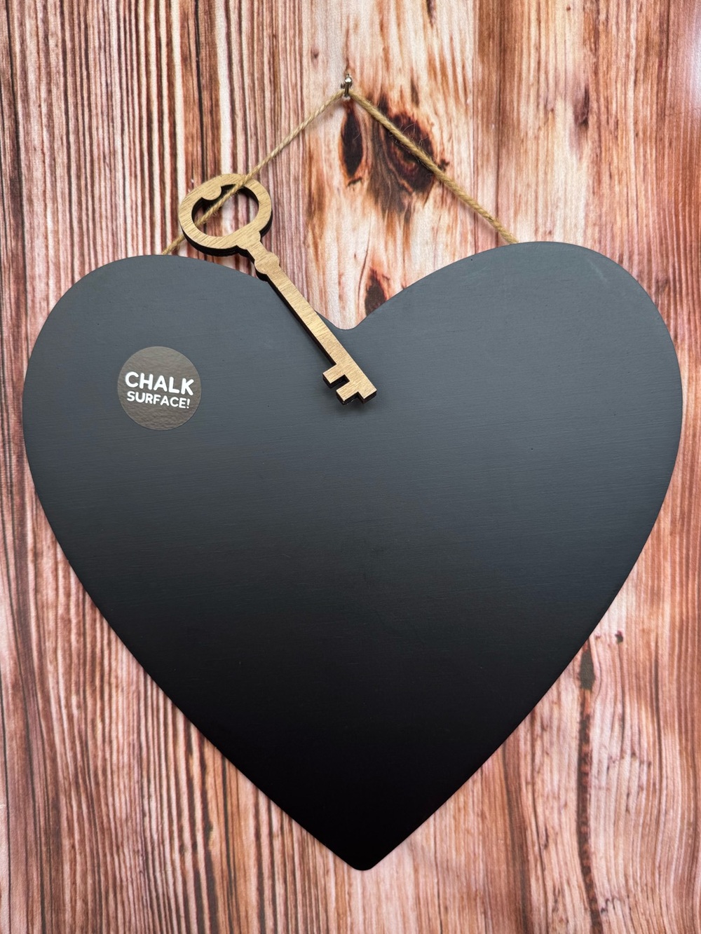 Set of 2 Wooden Hearts Chalkboard Sign with Wooden Key Hanging Decor